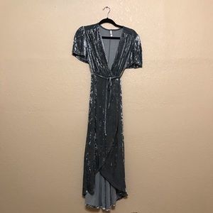 LAST CALL Grey Crushed Velvet Wrap Dress Silver